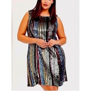 Torrid Rainbow y2k Sequin Sleeveless Trapeze Dress 0 L 12 fairy boho party whims